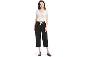 GLOWELFA Pantalon Femme Large 7/8 - Taille Élastique avec Cordon - Poches Latérales Pratiques - Pantalon Décontracté Léger, Respirant et Confortable - Idéal Été, Vacances et Loisirs