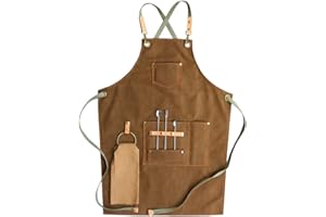 CPTDCL Grembiule in Tela Bavaglino in Pelle Grembiule da Cucina Cuoco Caffè Ristorante Con Tasche