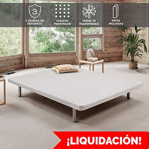 Komfortland Base tapizada 3D One Medida 150x190 cm Color Blanco (Patas 25 cm - Normales de Regalo)