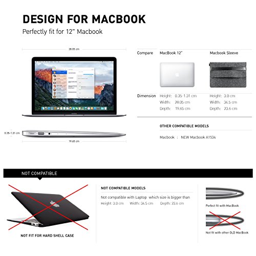 12 Zoll MacBook Hülle, Natur® 12″ Filz Sleeve Hülle Ultrabook Laptop Tasche aus PU Leder Laptop Schutz Hülle mit Zusatzfächern und extra Beutel – Braun/ Schwarzer PU Verschluss - 7