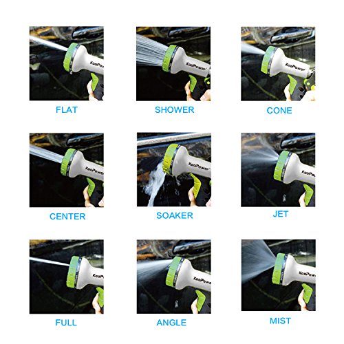 Flexibler Gartenschlauch Set 15M inkl. Brause Düse mit 9 Funktionen, Leicht Wasserschlauch mit Verstärktem Gewebe für Bewässerung Gartenarbeit Autowäsche Reinigung Haustier, Messing Zubehör, 3-fach Dehnbar bis 15M - 5