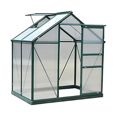 Outsunny Serre de Jardin Aluminium Polycarbonate 2,51 m² dim. 1,9L x 1,32l x 2,01H m Lucarne, Porte coulissante + Fondation Incluse alu. Vert Polycarbonate Transparent