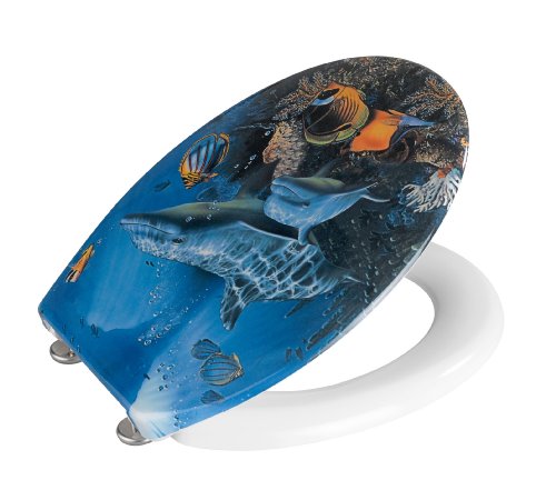WENKO 19551100 WC-Sitz Sea Life – rostfreie Edelstahlbefestigung, Kunststoff – Duroplast, 38 x 45 cm, Mehrfarbig - 3