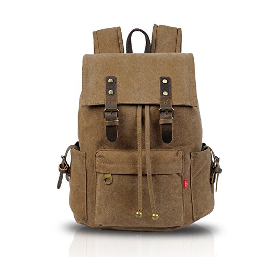 FANDARE Retro Laptop Notebook Rucksack Geeignet für bis zu 16 Zoll Damen Herren Schulrucksack für die Schule Wandern Daypack Leinwand