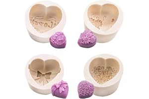 Syijupo 4Pcs Mousse di Rose Stampo in Silicone, A Forma di Cuore Stampi per Sapone in Silicone Stampo per Torta DIY Fare Caramelle Torta al Cioccolato e Sapone (Bianco Grigio)