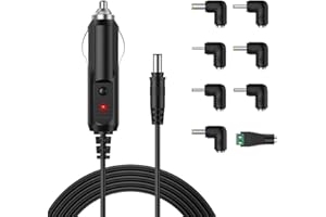 LIANSUM 12V 2A KFZ Ladegerät Universal Netzkabel Zigarettenanzünder mit 8 Tips für DVD Player,Router, GPS,Kamera,Tablet,Lautsprecher,Milchpumpe,Etikettendrucker,LED Lichtleisten 24W 5,5 x 2,1mm Auto Ladegerät