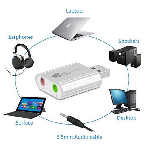 EC Technology Externe USB Soundkarte Aluminium C Media Chipsatz, Kompatibel mit Windows, Mac, Plug & Play-Silber - 7