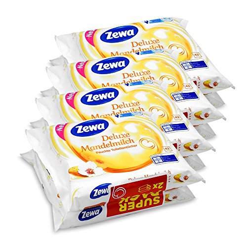 Preisvergleich Produktbild 4x Zewa Feuchte Toilettentücher Super Pack Deluxe Mandelmilch 2 x 42 Tücher