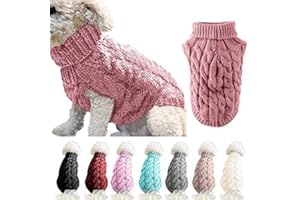 WINMANY Suéter de punto de cuello alto para perros y mascotas, abrigo de invierno, más cálido y grueso, ropa de ganchillo para perros pequeños, medianos, grandes, cachorros, gatos (M, rosa)