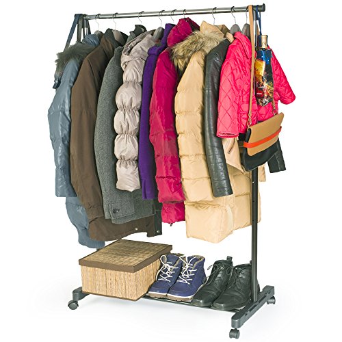 Tatkraft Mercury Perchero de Ropa Telescópico con Ruedas Altura Ajustable 101-166cm Acero Cromado