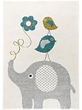 benuta Kinderteppich Birdies and Elephant Blau 120x170 cm | Teppich für Spiel- und Kinderzimmer