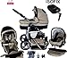 Chilly Kids Dino Pram & Pushchair Safety Set (car seat & ISOFIX base, rain cover, mosquito net, cup holder, swivel wheels) 15 Beige & Black
