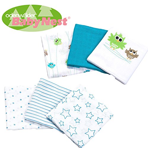 Preisvergleich Produktbild Odenwälder BabyNest Stoffwindeln / / Doppel-Mullwindeln / / Spucktuch / / 6er Pack Boy / / Praktische Größe 80x80 cm / / Premium Qualität