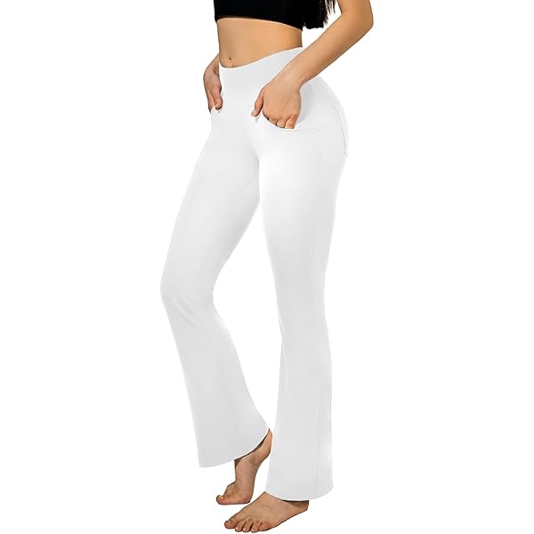 WILLIT Dames flared leggings, slagbroek, hoge taille, yogabroek met zakken, uitlopende leggings, ondoorzichtig, bootcut, sportbroek 79 cm/84 cm, zwart, XXL