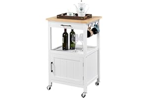 Yaheetech Carrello Cucina Bianco con Ruote di Servizio Credenza Mobile Portavivande a 2 Ripiani per Microonde Struttura in Legno e Metallo Moderno 55 x 45 x 89 cm