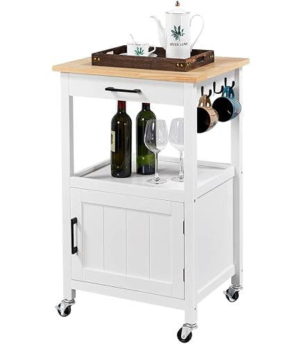 Carrello Da Cucina In Faggio Con Piano In Ceramica, Cestelli E Portabottiglie – Made In Italy – Naturale