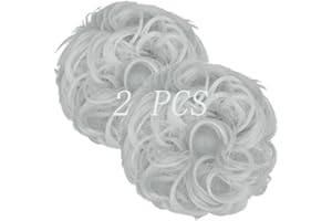 OMGREAT 2PCS Thick Updo Messy Hair Buns Curly Wavy Ponytail Extensions Hairpieces juva bun Hair Scrunchies for Women Girls Color Silver Grey