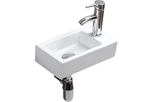 CROSS ZEBRA Lavabo de Cerámica Montado en la Pared Pequeño Blanco Lavabo de Rectángulo Lavabo a Mano Derecha para Guardarropa Baño Aseo