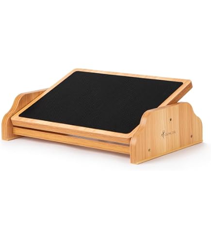 Repose-Pieds Ergonomique Bois 3 Hauteurs - Support Cheville Rembourré Suédine - Antidérapant Pour Bureau Télétravail