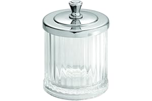 INTERDESIGN iDesign Alston dozownik wacików, pojemnik na patyczki z tworzywa sztucznego, przezroczysty/srebrny, srebrny