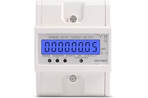 MIRTHBUY Contatore di corrente digitale con LCD, 3 fasi, 4 fili, contatore di corrente alternata, contatore di corrente tarato, contatore di corrente trifase per guida DIN DIN 230/400 V, 5-80 A