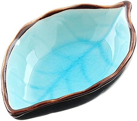 HaloVa Condiment Dish, Leaf-Shaped Porcelain Sauce Dish, Beautiful Multipurpose Compact Dipping Bowl with Non-Slip Bottom for Home Kitchen Tabletop Spices Soy Sushi Vinegar Nuts Plate, Light Blue