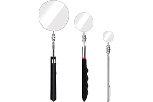 SAVITA Kit de Miroirs d'Inspection Télescopiques 3 Tailles Avec Poignée Extensible et Rétractable 3/5 / 8.5 cm Diamètre, Poignée 18,5-59,5/23,5-55/27,5-75,5 cm Petit Grand Miroir pour Cils Dentaires