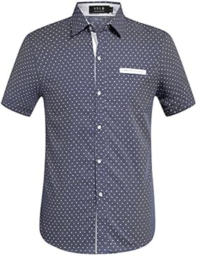 SSLR Herren Baumwolle Punkt Kurzarm Slim Fit Business Hemd
