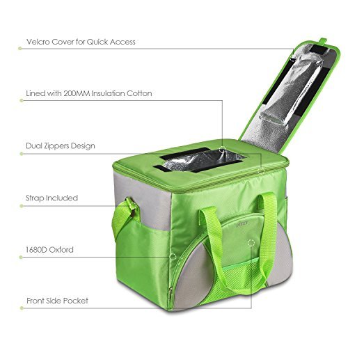 INTEY Kühltasche Kühlbox 20L Faltbar Picknicktasche Isolierte Thermotasche unterwegs Campingtasche, Grün - 2