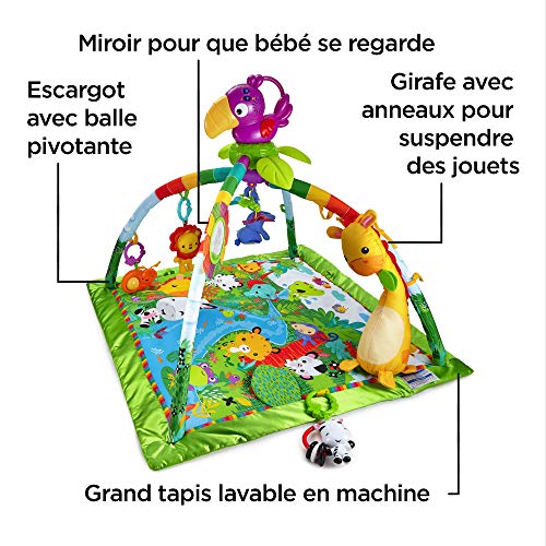 Fisher-Price Tapis Musical d'Éveil de la Jungle pour Bébé, avec Plus de 10 Jouets et Activités, Musique et Lumières Dansantes, dès la Naissance, DFP08 – Image 3