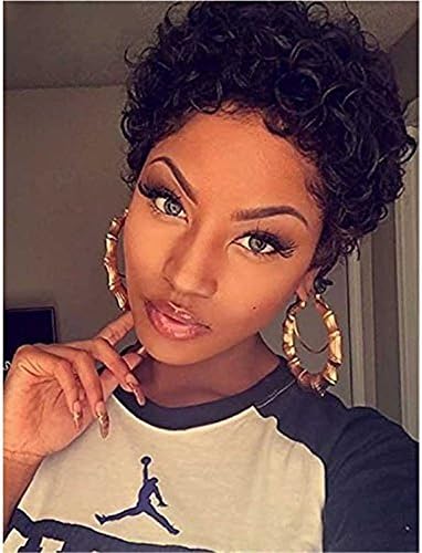 STARWig Fashion Hairstyles Layered Short Curly Hair Wig Afro Kinky Curly Fluffy Hair Women Curly Short Female Wig 1B Black Color