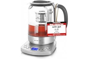 ‎EMERIO Emerio WK-122248 Glas Teekocher Wasserkocher TESTSIEGER mit Note 1.3 vollautomatisches Teesieb Absenkautomatik Borosilikatglas BPA frei 1.7l Volumen Temperaturwahl 2200 Watt Schwarz/Silber