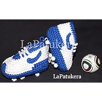 Fußball-Schuhe. Babyschuhe häkeln, Unisex. Stil, Nike. aus 100% Baumwolle, 4 Größen 0-12 Monate. handgefertigt in Spanien. Turnschuh gehäkelt gestrickt. Wählen Sie die Farben Ihres Lieblingsteams