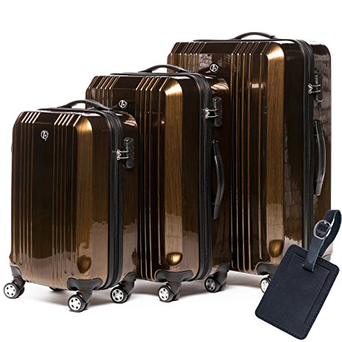 FERG&Eacute;&reg; Juego de 3 maletas de viaje CANNES Trolley funda r&iacute;gida 4 ruedas marr&oacute;n