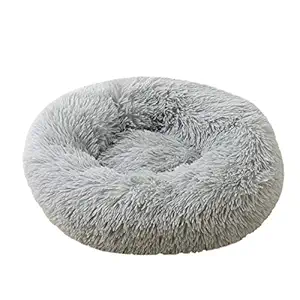 JT PET Donut Bed for Cats and Dogs | Improve The Sleep Quality of Your Pet | Anti Anxiety Comfy Calming Bed | 28 Inches | Light Grey