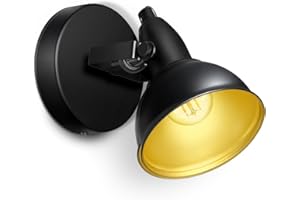 ‎WONDLUMI 1 Bulb E14 LED Wall Light Indoor Vintage Adjustable Ceiling Spotlight 230 V Black Matt Gold Industrial Ceiling Light