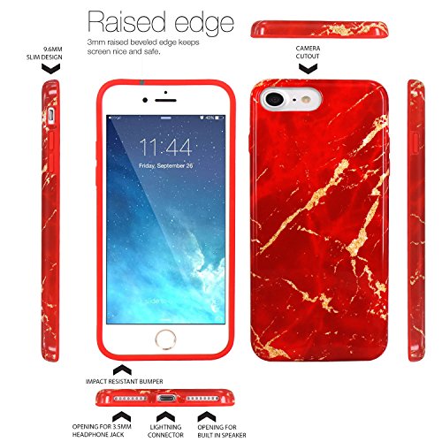 JIAXIUFEN TPU Gel Silicone Protettivo Skin Custodia Protettiva Shell Case Cover Per Apple iPhone 7 / iPhone 8 - Red Marmo Design