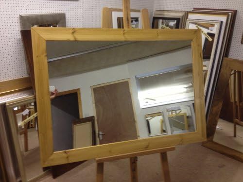 NEW LARGE FLAT MODERN 3" SOLID PINE LIGHT OAK STAINED WALL AND OVERMANTLE MIRRORS - VARIOUS SIZES AVAILABLE (Bevel Mirror Glass, 53" x 41")