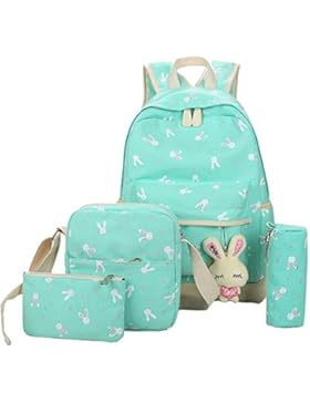YiLianDa Mädchen Leinwand Rucksack set Schulrucksack +Schultertasche + Mäppchen
