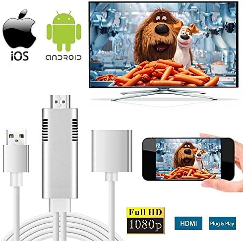 Lightning to HDMI Cable Adapter for IOS/Android Smartphones iBacakys 1080P HDMI Video AV Cable Connector HDTV Adapter Cable 6.5FT for iOS iPhone iPad/Android Smartphones on HDTV Projector