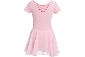 DGSHIRLDJO Kinder Ballettkleidung Mädchen Kurzarm Baumwolle Ballettkleid Balletttrikot Tanzkleid Tanzbody mit Chiffon Rock Tütü