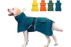 KOOGAL High Collar Waterproof Raincoat with Adjustable Hood for Medium Large Dogs; Reflective Jacket (Blue, 7XL)