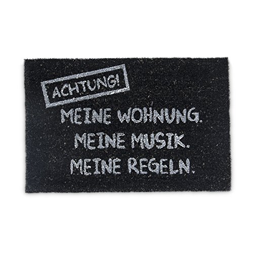 Relaxdays Fußmatte Kokos MEINE WOHNUNG 40 x 60 cm Kokosmatte mit rutschfestem PVC Boden Fußabtreter aus Kokosfaser als Schmutzfangmatte und Sauberlaufmatte Fußabstreifer für Außen und Innen, schwarz