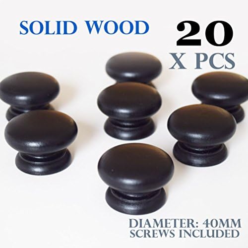 20 x wooden kitchen door knobs handles cabinet cupboard BLACK GLOSS 40MM dia