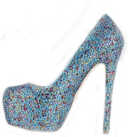 Crystal Shoes Women Thin High Heels Handmade Leather Wedding Party Nightclub Evening Pumps Bride Bridesmaids Blue Diamond Sandals . Blue . 34