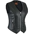 A&H Apparel A&H Apparel Womens Bicker Classic Genuine Cowhide Leather Motorcycle Vest Side Stretch Panel Gun Pocket Vest (X-Small)