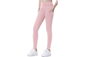 SEAUR Dziewczęce legginsy sportowe, długie spodnie do jogi z 2 kieszeniami, jednokolorowe, obcisłe spodnie do biegania, spodnie sportowe, spodnie treningowe, 120-160 cm