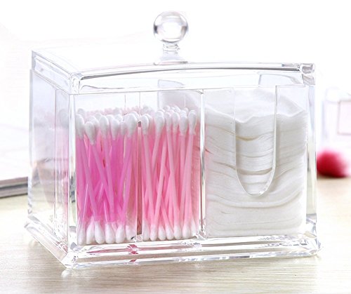 FAS1 Klar Kosmetik Organizer Acryl Wattestäbchen Box Baumwolle Ball Aufbewahrung Make-Up Pads Halter Zubehör Container Mit Deckel 4 Campartments - 2