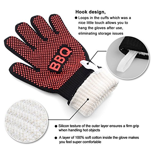 XY Life Topfhandschuhe Grillhandschuhe ,Hitze Beständig Silikon Baumwoll BBQ handschuhe,1 paar - 4