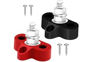 Gebildet Barre Omnibus M8 (5/16") 12V-24V 200A, Bornier de Distribution D'énergie à Goujons M8 Simples, 2pièces (Rouge et Noir) Barre Omnibus de Batterie Positive et Négative pour Voiture, Bateau
